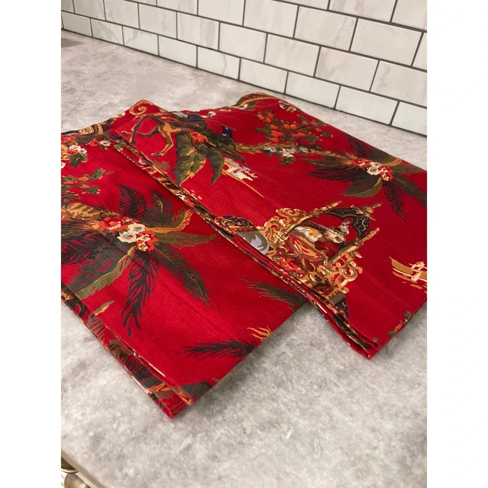 Pottery Barn Pillow Shams Set of 2 23.5 Euro Spice Route Chinoiserie Red Square